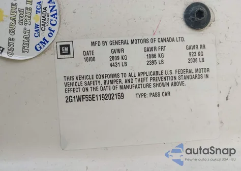 2001 Chevrolet Impala из США, поврежденный, VIN 2G1WF55E119202159